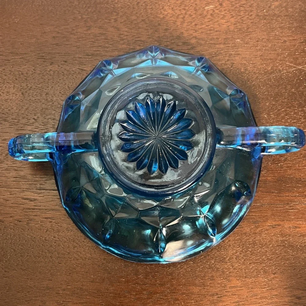 Vintage Anchor Hocking Scalloped Cobalt Blue Glass Candy Dish Bowl with Handles